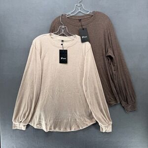 Ficerd T-Shirt 2-Pack Womens Long Sleeve Crewneck  Brown Beige XL New with Tags